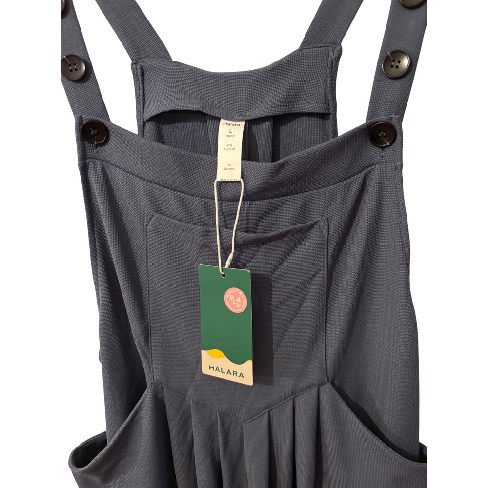 Halara Overalls Jumpsuit Womens L Blue Pleated Relaxed Button New